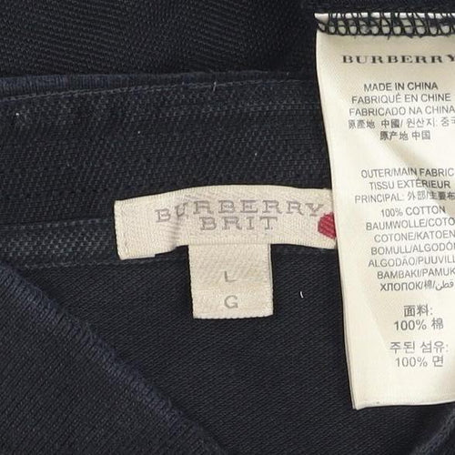 Burberry Brit Men's Black Cotton Polo Shirt Size L Short Sleeve