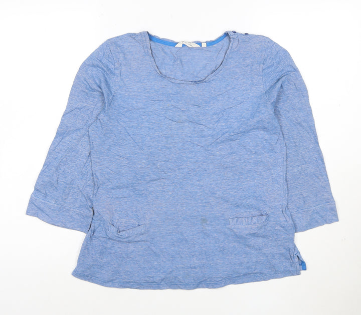 Seasalt Cornwall Women Blue 3/4 Sleeve Organic Cotton Tunic Top UK 12