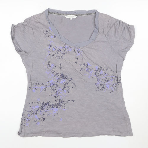 Rocha John Rocha Women's Grey Embroidered Floral T-Shirt Size 16