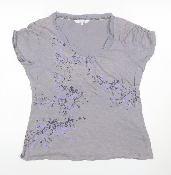 Rocha John Rocha Women's Grey Embroidered Floral T-Shirt Size 16