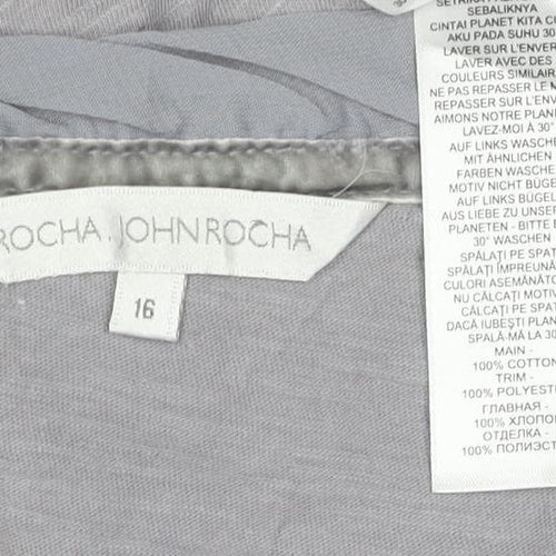 Rocha John Rocha Women's Grey Embroidered Floral T-Shirt Size 16