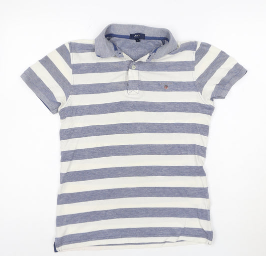 Gant Men's Blue Striped Cotton Polo Shirt Size S Regular Fit
