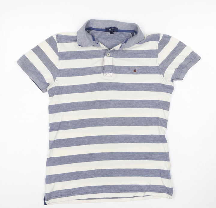 Gant Men's Blue Striped Cotton Polo Shirt Size S Regular Fit