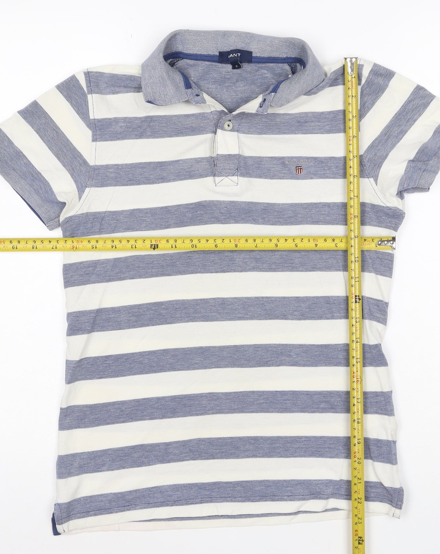 Gant Men's Blue Striped Cotton Polo Shirt Size S Regular Fit
