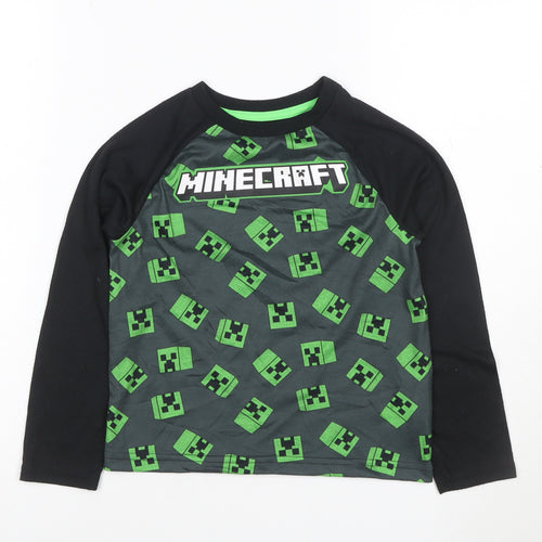 Minecraft Boys Black Long Sleeve Creeper Graphic Polyester T-Shirt 7-8 Years