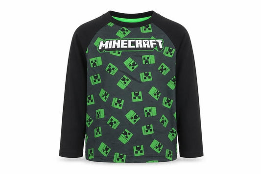 Minecraft Boys Black Long Sleeve Creeper Graphic Polyester T-Shirt 7-8 Years