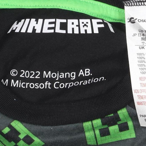 Minecraft Boys Black Long Sleeve Creeper Graphic Polyester T-Shirt 7-8 Years