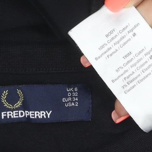Fred Perry Women's Black Cotton Stretch Crew Neck T-Shirt Size 6