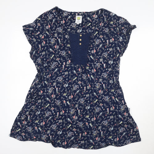 Monsoon Women Blue Floral A-Line Dress Size 22 Short Sleeve