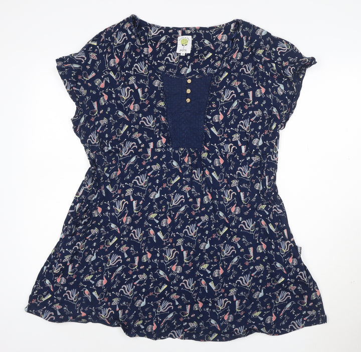Monsoon Women Blue Floral A-Line Dress Size 22 Short Sleeve