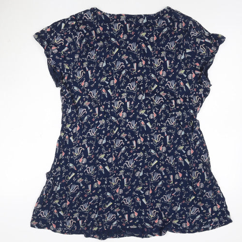 Monsoon Women Blue Floral A-Line Dress Size 22 Short Sleeve