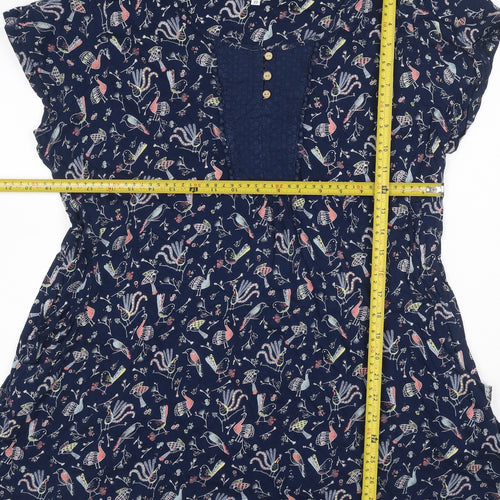 Monsoon Women Blue Floral A-Line Dress Size 22 Short Sleeve