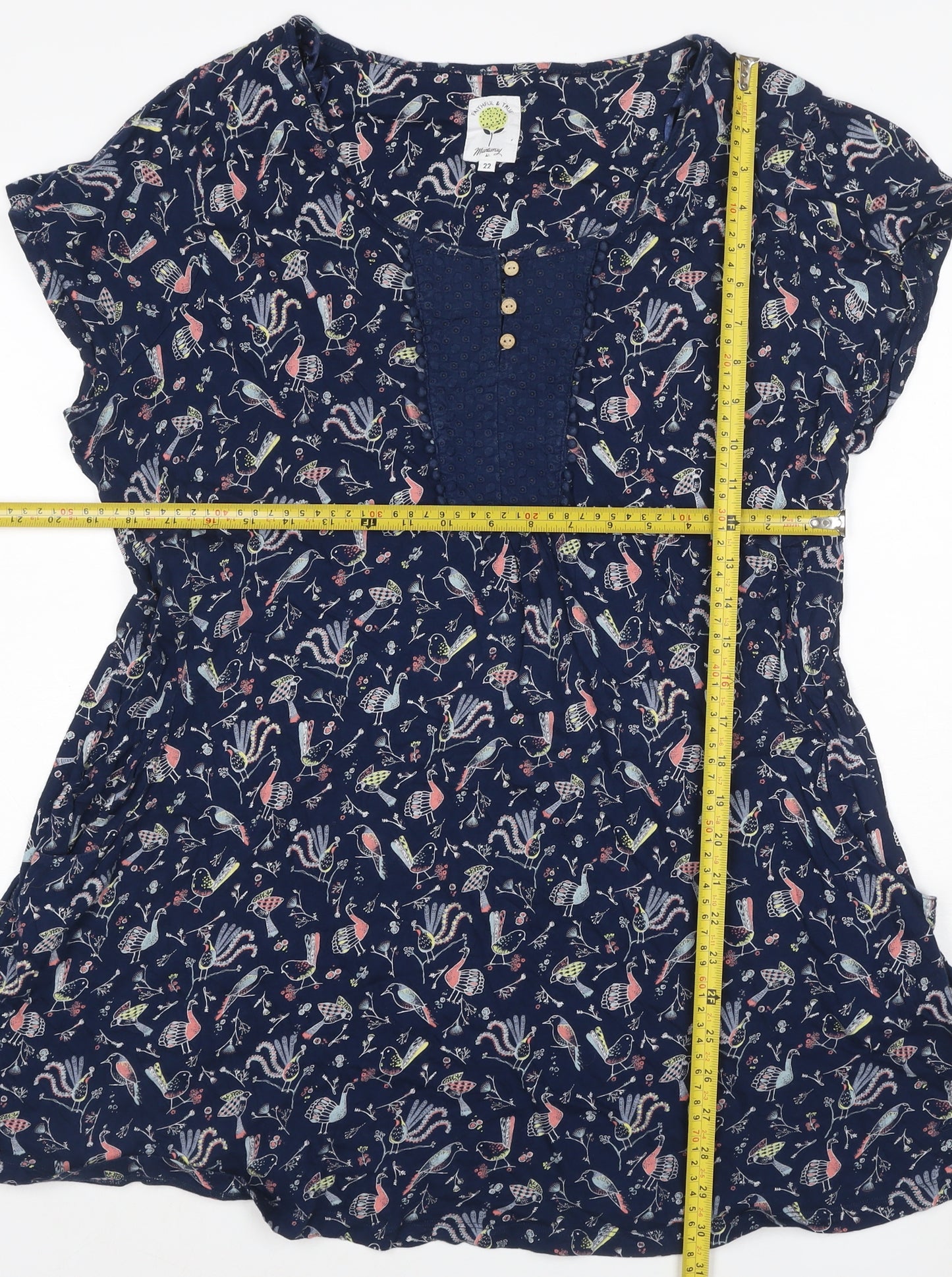 Monsoon Women Blue Floral A-Line Dress Size 22 Short Sleeve