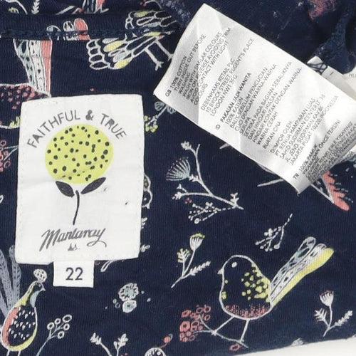 Monsoon Women Blue Floral A-Line Dress Size 22 Short Sleeve