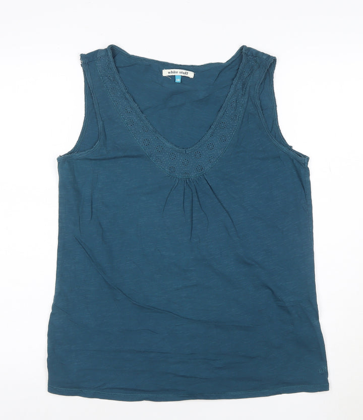 White Stuff Womens Blue V-Neck Sleeveless Cotton Top Size 12