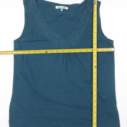 White Stuff Womens Blue V-Neck Sleeveless Cotton Top Size 12