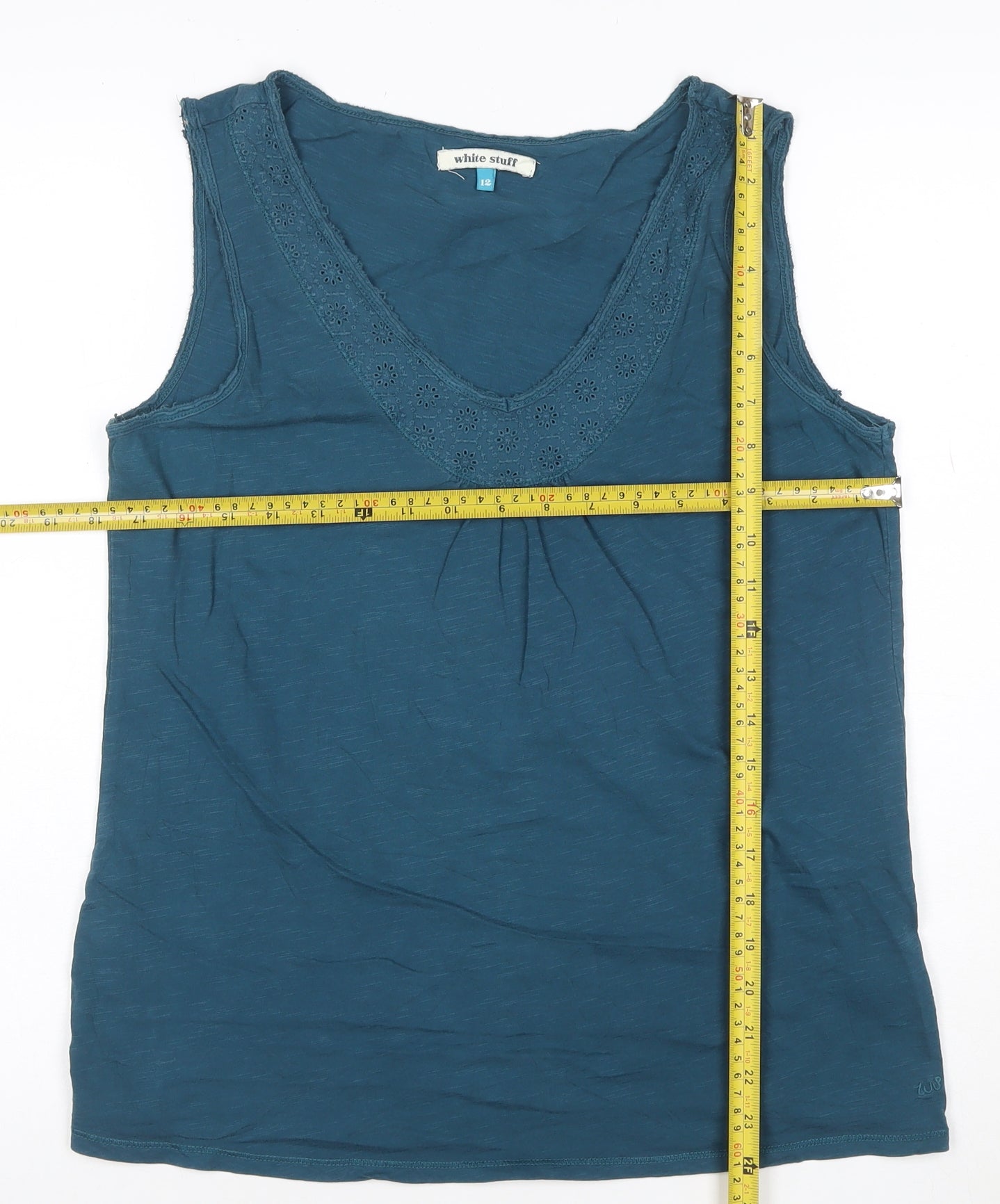 White Stuff Womens Blue V-Neck Sleeveless Cotton Top Size 12