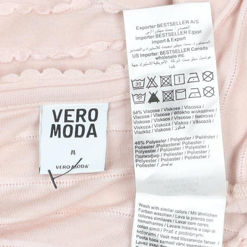 Vero Moda Womens Pink Short Sleeve Ruffle Jersey T-Shirt M