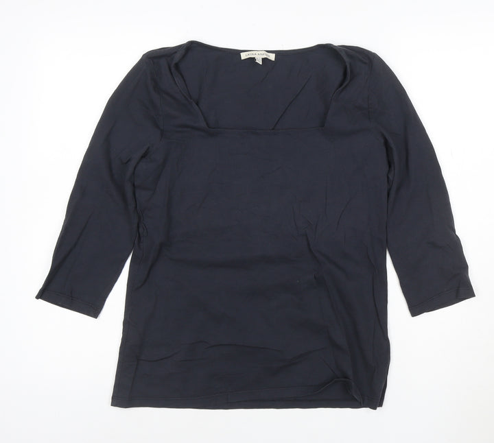 Laura Ashley Women's Blue 3/4 Sleeve Cotton Jersey T-Shirt UK 14