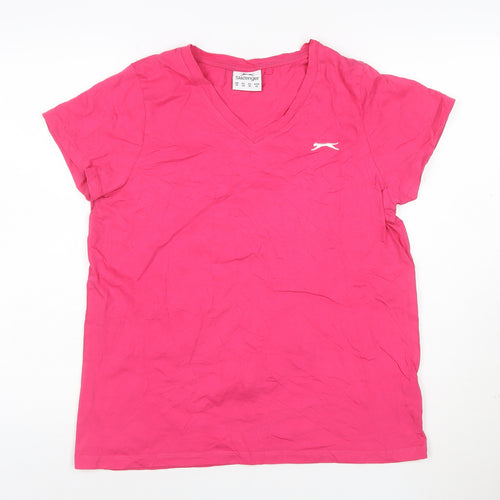 Slazenger Womens Pink V-Neck Short Sleeve Cotton T-Shirt Size 14