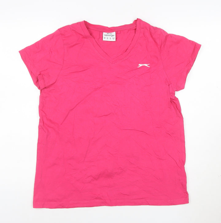 Slazenger Womens Pink V-Neck Short Sleeve Cotton T-Shirt Size 14