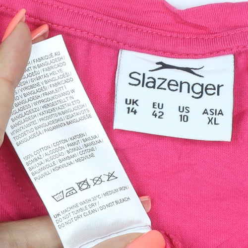 Slazenger Womens Pink V-Neck Short Sleeve Cotton T-Shirt Size 14