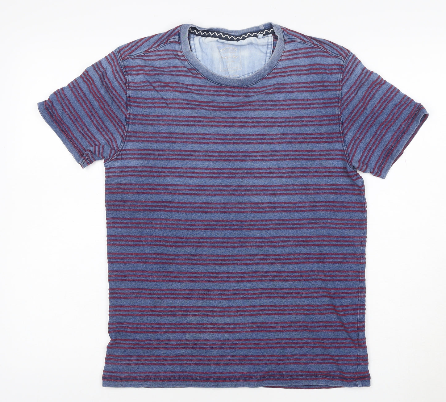 FatFace Men Blue Striped Short Sleeve Cotton Polo S