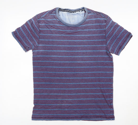 FatFace Men Blue Striped Short Sleeve Cotton Polo S