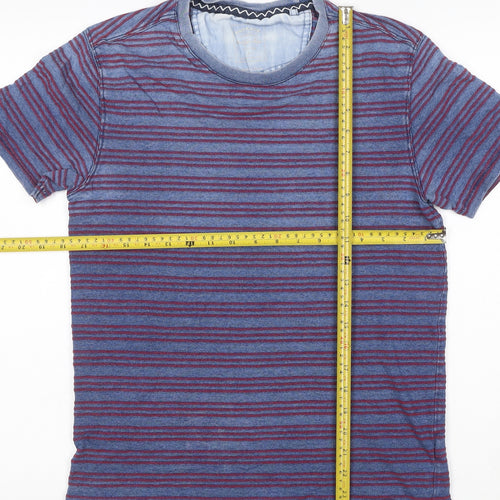 FatFace Men Blue Striped Short Sleeve Cotton Polo S