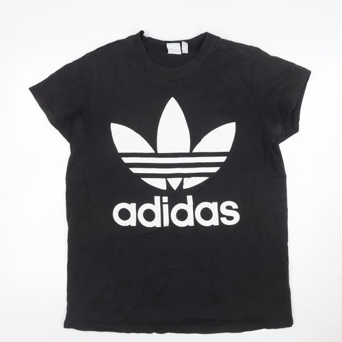 adidas Men Black Short Sleeve Cotton Crew Neck Graphic Logo T-Shirt S