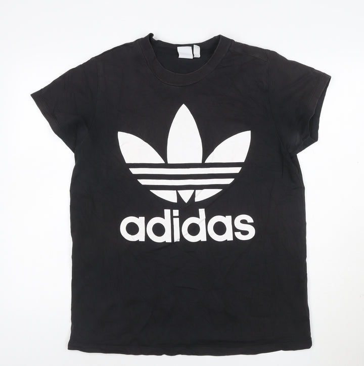 adidas Men Black Short Sleeve Cotton Crew Neck Graphic Logo T-Shirt S