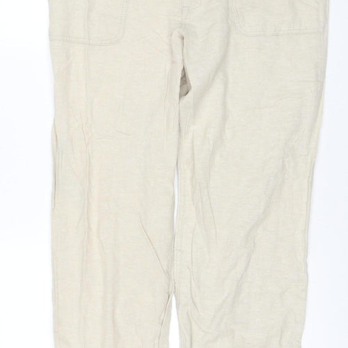 TU Women Beige Linen Blend Straight Leg Trousers Size 14R