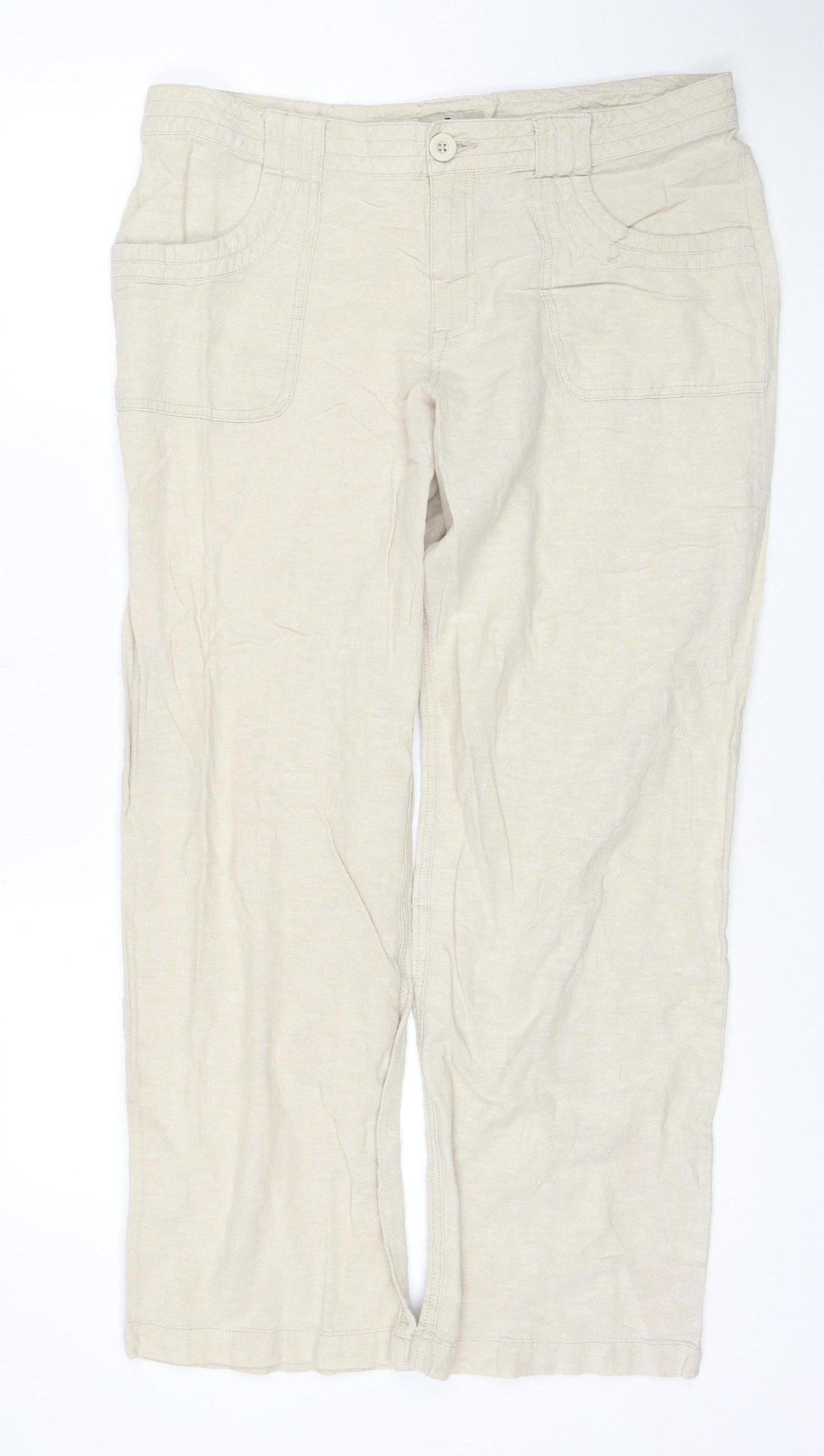 TU Women Beige Linen Blend Straight Leg Trousers Size 14R