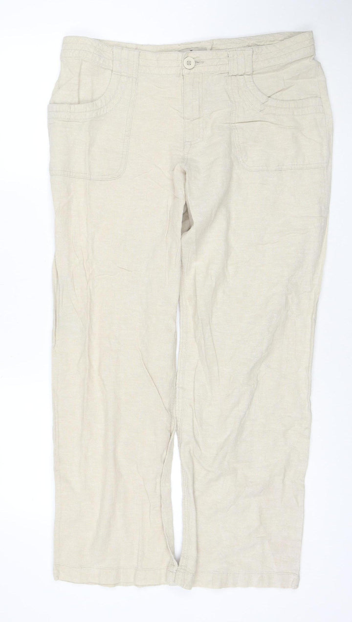 TU Women Beige Linen Blend Straight Leg Trousers Size 14R
