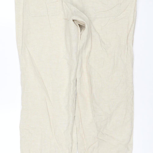 TU Women Beige Linen Blend Straight Leg Trousers Size 14R