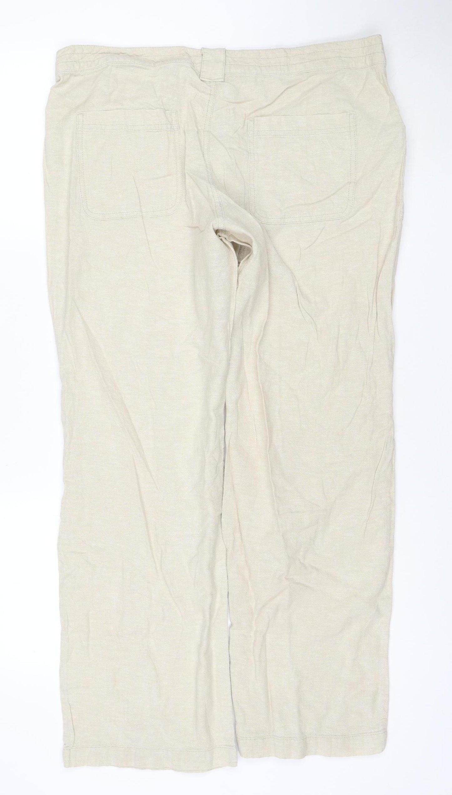TU Women Beige Linen Blend Straight Leg Trousers Size 14R