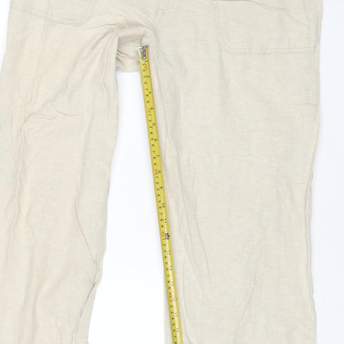 TU Women Beige Linen Blend Straight Leg Trousers Size 14R