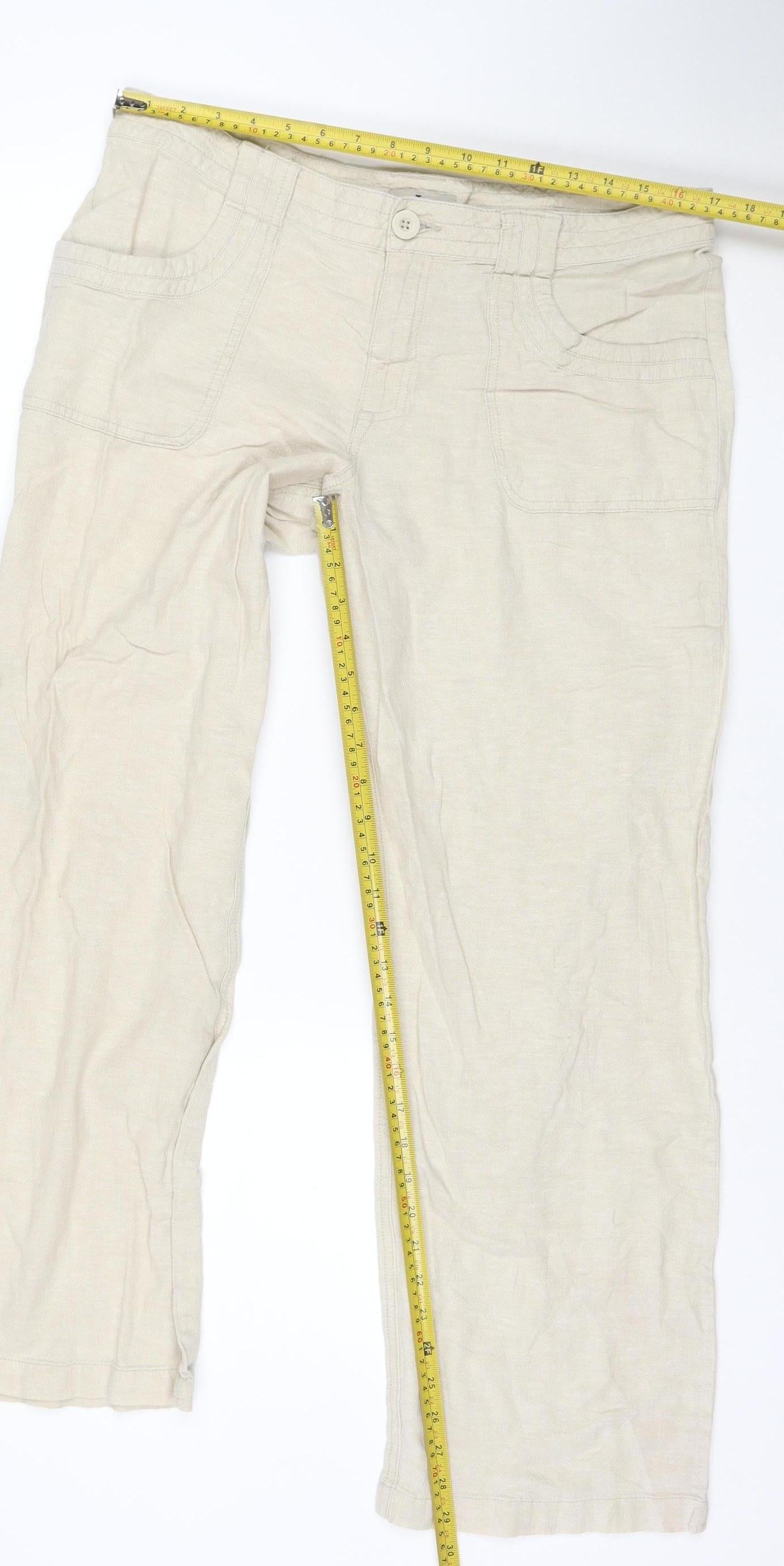 TU Women Beige Linen Blend Straight Leg Trousers Size 14R