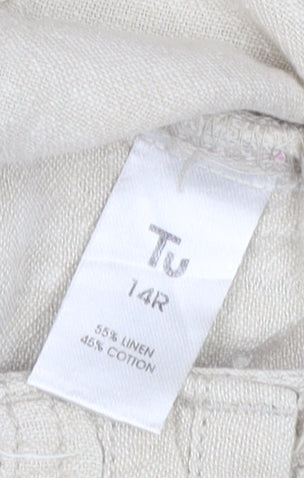 TU Women Beige Linen Blend Straight Leg Trousers Size 14R