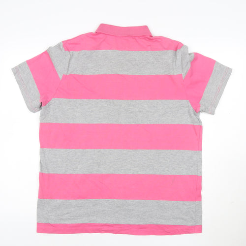 Sergio Tacchini Men's Pink Grey Striped Polo Shirt Size L
