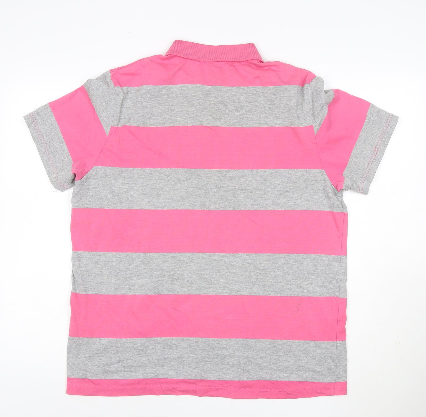 Sergio Tacchini Men's Pink Grey Striped Polo Shirt Size L