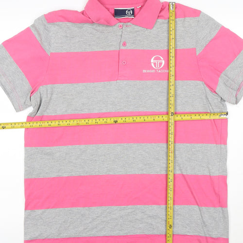 Sergio Tacchini Men's Pink Grey Striped Polo Shirt Size L
