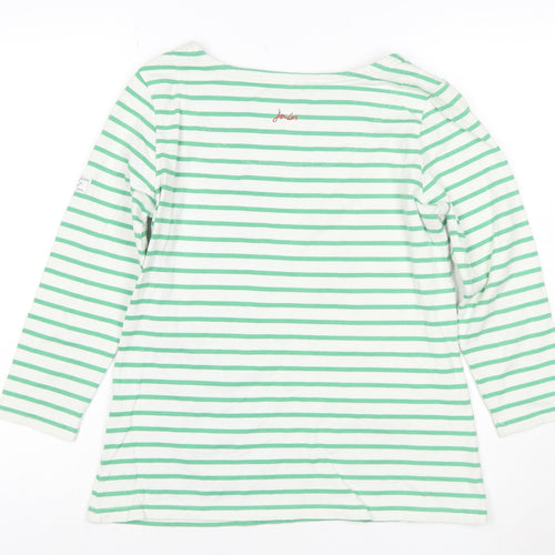 Joules Women Green Striped Long Sleeve Nautical Cotton Top Size 10