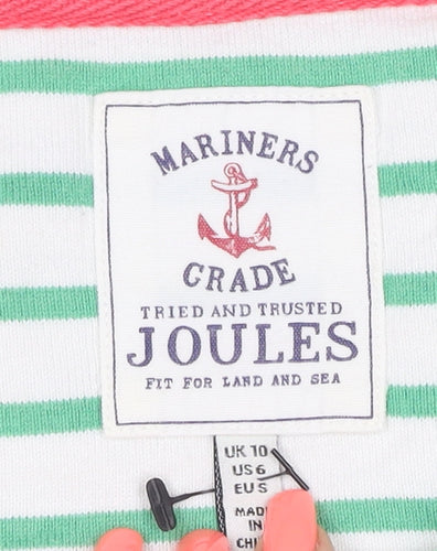 Joules Women Green Striped Long Sleeve Nautical Cotton Top Size 10