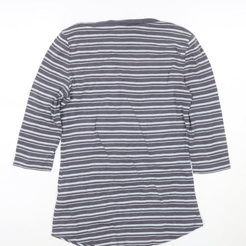 Arabella & Addison Women Grey Striped 3/4 Sleeve Cotton T-Shirt L