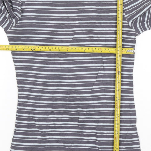 Arabella & Addison Women Grey Striped 3/4 Sleeve Cotton T-Shirt L