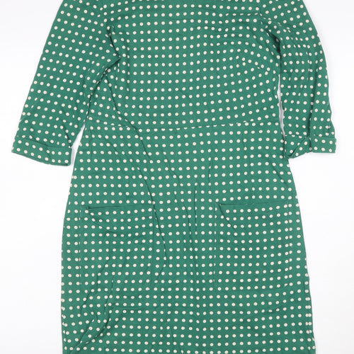 White Stuff Women’s Green Polka Dot Cotton Shift Dress Size 10