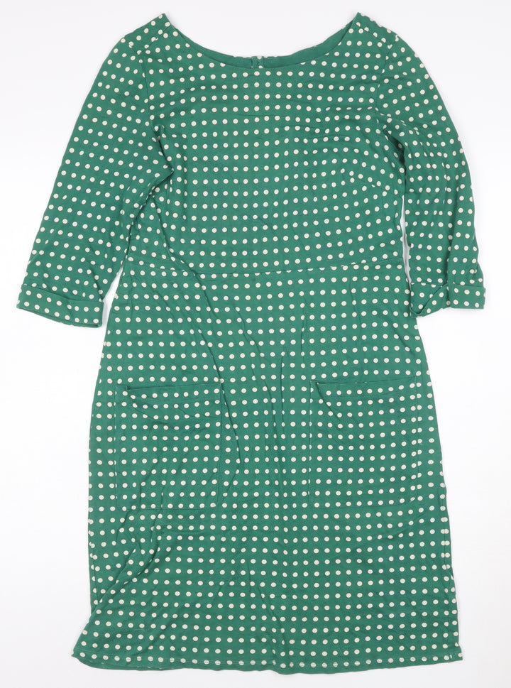 White Stuff Women’s Green Polka Dot Cotton Shift Dress Size 10