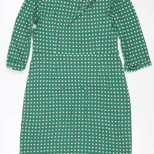 White Stuff Women’s Green Polka Dot Cotton Shift Dress Size 10