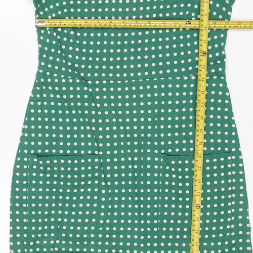 White Stuff Women’s Green Polka Dot Cotton Shift Dress Size 10